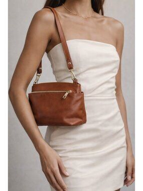 Divina Firenze Brown Genuine Leather Shoulder Bag Made In Italy Small Zip Purse